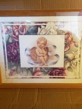 Cherub And Floral Framed Print New Vintage House Of Lloyd 14X 11 Print